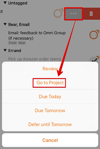 OmniFocus 3 for iOS - Go to Project