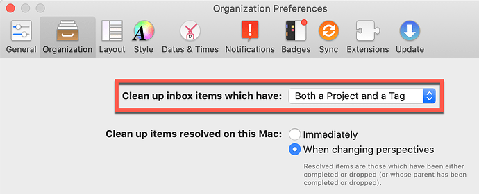 OmniFocus for Mac - Organization Preferences