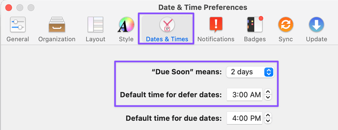 OmniFocus for Mac - Date & Time Preferences