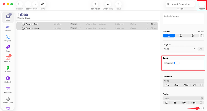 OmniFocus 4.8 for Mac - Tag Multiple Items