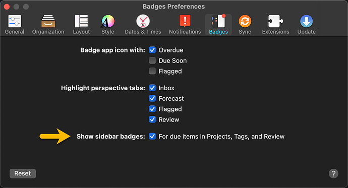 OmniFocus for Mac - Show sidebar badges