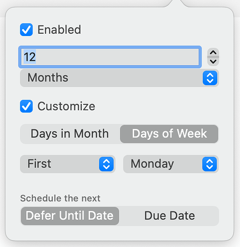 OmniFocus 4 - Repeat Every 12 Months