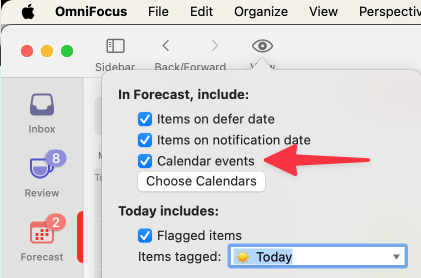 OmniFocus 4 for Mac - Show Calendar Events in Forecast
